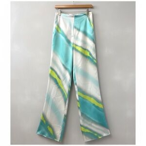 Marella Satin Pleated Print Pants Size 4 Blue White NWT